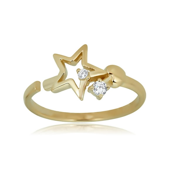 AVORA 10K Yellow Gold Adjustable Star Toe Ring with Simulated Diamond CZ