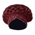 thumbnail image 4 of Pañuelo para la cabeza con diamantes de imitación, turbante africano, gorro, hiyab, gorro para mujer Color rojo oscuro, 4 of 9