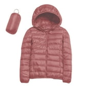 kpoplk Womens Winter Quilted Jackets Women Warm Lightweight Jacket Hooded Windproof Winter Coat with (Watermelon Red, L)