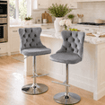 thumbnail image 3 of Bar Stools Set of 2, PAPROOS Swivel 25-33''Adjustable Height Bar Stools with Back, Velvet Upholstered Counter & Bar Height Bar Stools with Button Tufted & Nail Trim for Kitchen Island, Gray & Silver, 3 of 12
