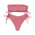 thumbnail image 5 of Minjewel Women's Solid Color Strapless Bikini Set, High Waist Two Piece Swimsuit with Removable Padding, Sexy Swimwear for Beach, Pool Party, and Summer Fun,Watermelon Red,S, 5 of 8