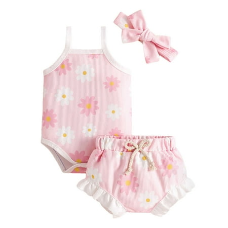 

Girls Fashion Sleeveless Ruffles Ribbed Romper Bodysuit Prints Shorts Headbands Outfits Outfits for Toddler Girls Mommy and Girl Matching Outfits New Baby Bundle Little Girl Clothes Size 8 Nee Born