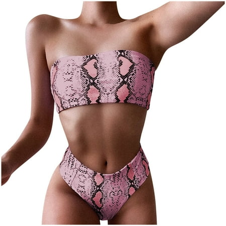 

VKEKIEO Two-Piece Sets Swimsuit Sport Bra Style Padded Pink M