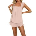 thumbnail image 4 of WCJM Women Pajama Sets Pajamas Set Womens Loungewear Sleepwear 2 Piece PJ Sets Two Outfits Shorts Piece Tops Fringed Crop Edge Sleeveless Sets Women Sets And Women Suits & Sets, 4 of 8
