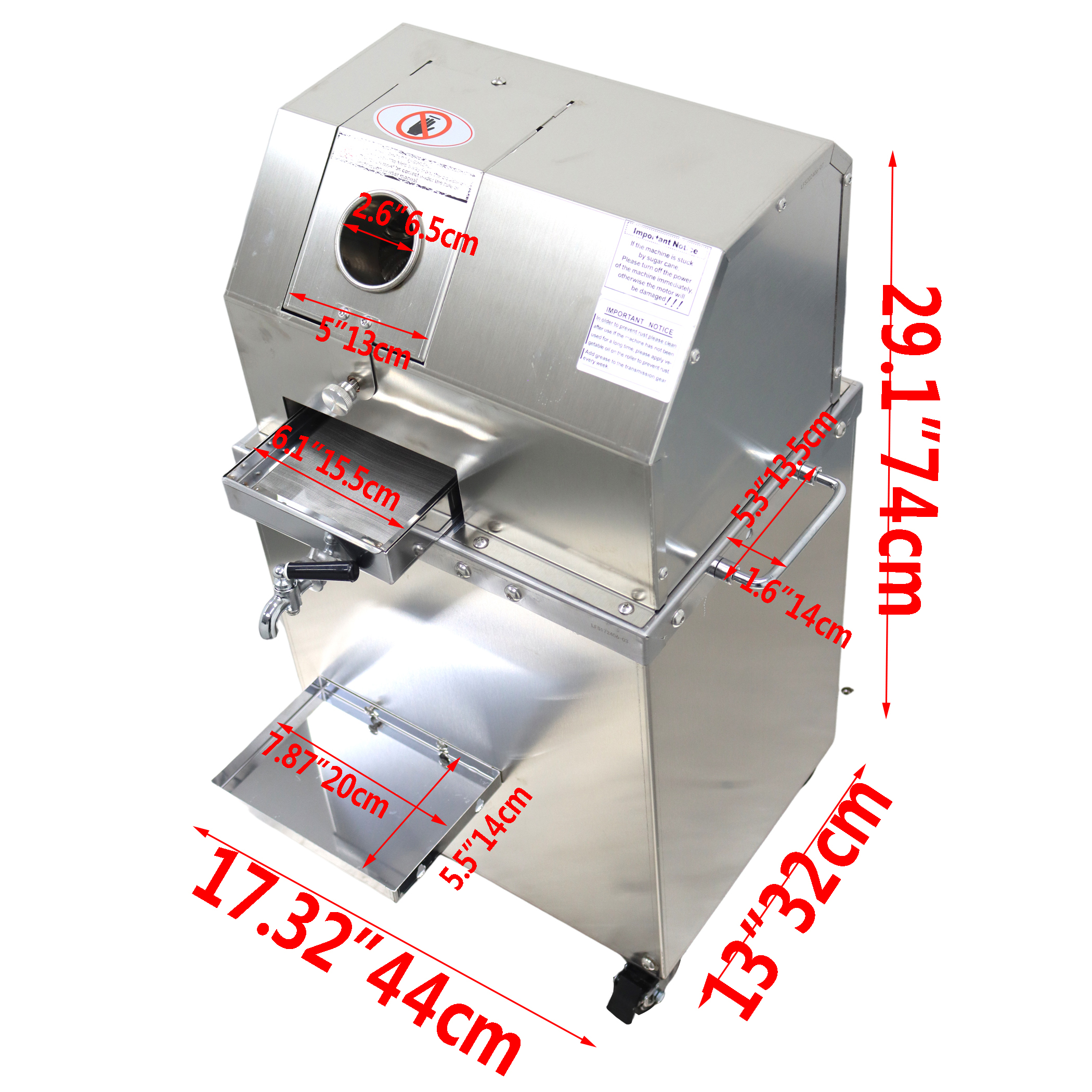 Sugarcane Ginger Press Juicer Machine Stainless Steel Crushing Roller High Juicing Rate 110V 800W