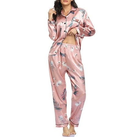 

Glonme Leopard Printed Lounge Set Women Lapel Home Clothes Loungewear Two Pieces Outfits Pajamas Sets Pink Crane M