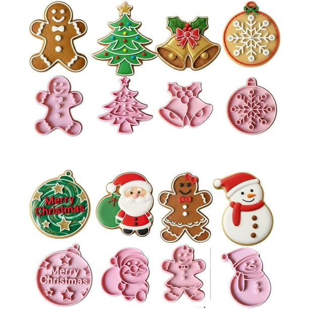 Cortadores de Galletas Navideños, Set de 7 Moldes con Diseños de Santa, Muñeco de Nieve, Reno, Árbol, Casa de Jengibre, 6.8x5.8x1.2 cm, Plástico Apto para Lavavajillas