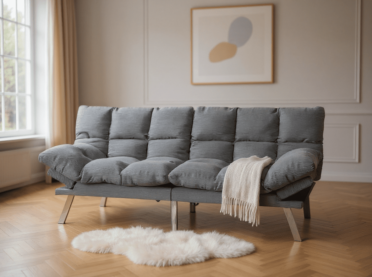Gewnee 67.3 Inch Corduroy Convertible Sofa Bed,Upholstered Futon Couch with Adjustable Backrest,Suitable for Small Apartment,Dorm,Office,Gray