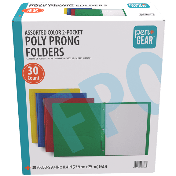 Pen+Gear 3-Prong Poly Folders with 2 Pockets, Assorted Colors, 30 Count