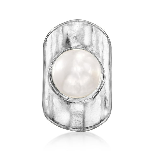 Ross-Simons 12-12.5mm Cultured Pearl Hammered Ring in Sterling Silver, Women's, Adult