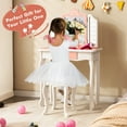 thumbnail image 4 of Gymax Kid Vanity Set Wooden Makeup Table Stool Tri-Folding Mirror Snowflake Print Pink, 4 of 10