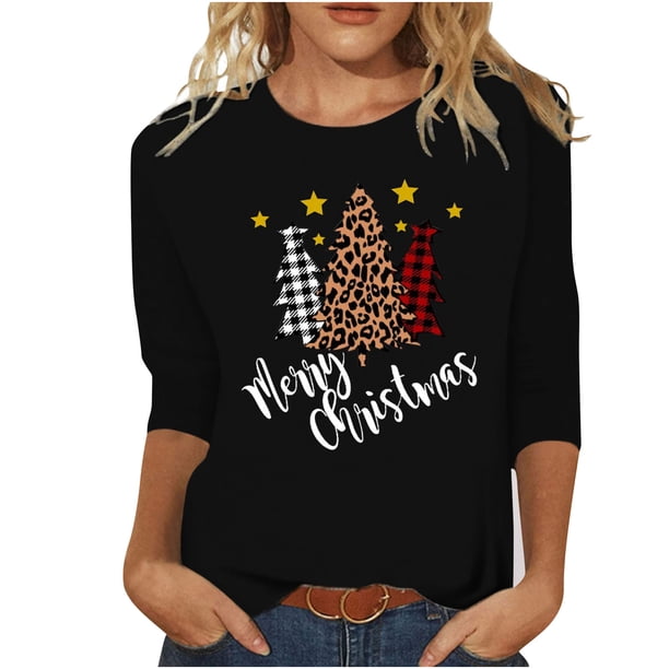 Tops Navideños Para Mujer Blusas de Manga Larga Otoño Invierno Imprimir Camisetas Casuales Túnica Odeerbi ODB191123