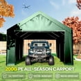thumbnail image 3 of ECOLINEAR Carport 10x20 ft Heavy Duty Carport, Outdoor Potable Garage with Removable Sidewalls & Zipper Doors, Carport Canopy Anti UV All-Season Waterproof Tarp,Car Canopy for Cars,Boats,Green, 3 of 8