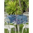 thumbnail image 3 of Outdoor Tablecloth with Umbrella Hole for Patio/Picnic/Party/Camping, Vintage Morocco Waterproof Table Cloth Round Cover Washable, Traditional Tribal Abstract Geometric Blue (Dia 60"), 3 of 8