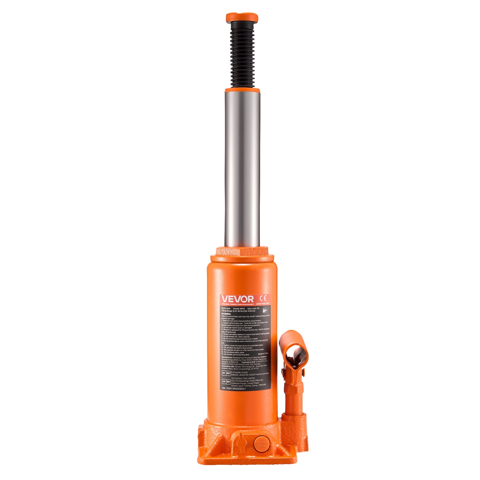 VEVOR Hydraulic Bottle Jack, 10 Ton (22046 lbs) Capacity, 9.3-18.5 Inch Lifting Range, Heavy Duty Welded Bottle Jack