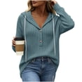 thumbnail image 3 of Women's Ribbed Hooded Sweater - Loose Buttoned Pullover Long Sleeve Sweatshirt - Lightweight Fall Daily Versatile Tops, 3 of 8