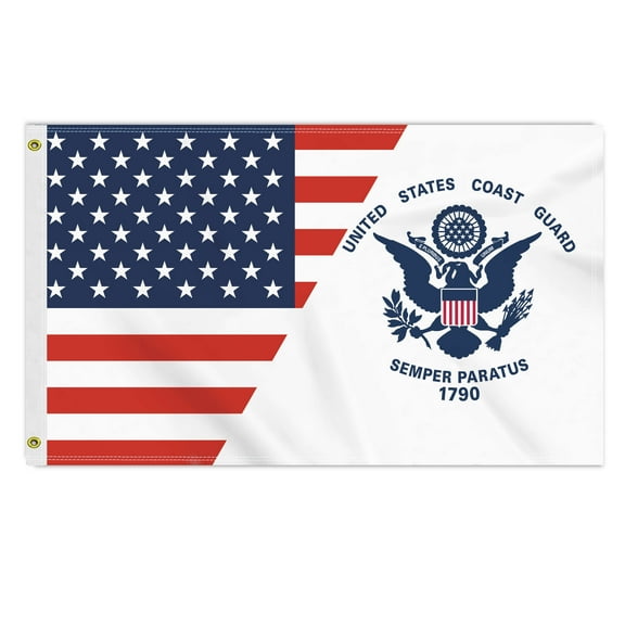 3×5 FT Coast Guard USA Flag, Large 150D America Coast Guard Outdoor Banner,Double Side Printing Decor For Patio Garden With Brass Gromment