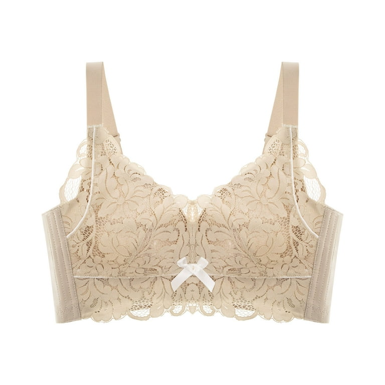  Stretch Full-Figure Seamless Lace Cut-Out Bra,Wireless Lift Up  Bra for Women (B,Beige,34) : Clothing, Shoes & Jewelry