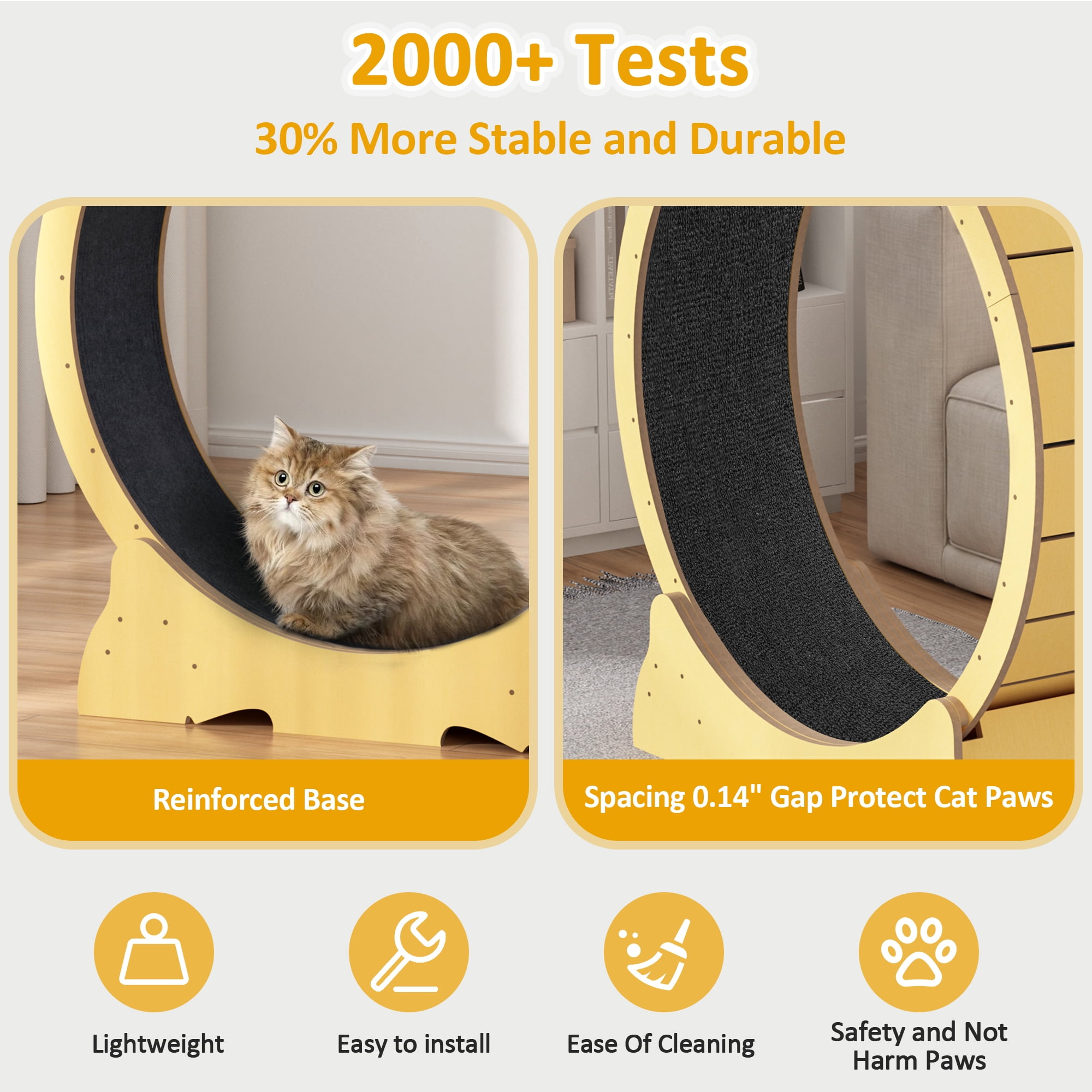 POLAHAKU 48'' Wooden Cat Wheel, Large Cat Wheel Treadmill for Indoor Cats, Detachable Carpet Cat Running Wheel with Cat Teaser Toy for Exercise, Walking, Training, Fits Most Cats Natural Wood