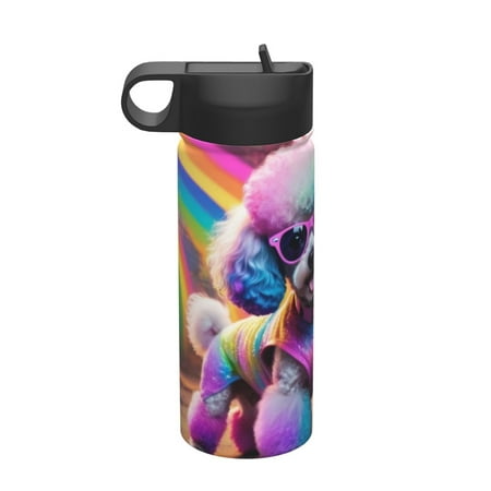 

Goofa Rainbow Poodle Urban Street for Insulated Kettle 18oz Water Bottle Insulated Tumbler with Handle & Flip Straw - Fits in Cup Holder Leak Resistant Tumbler