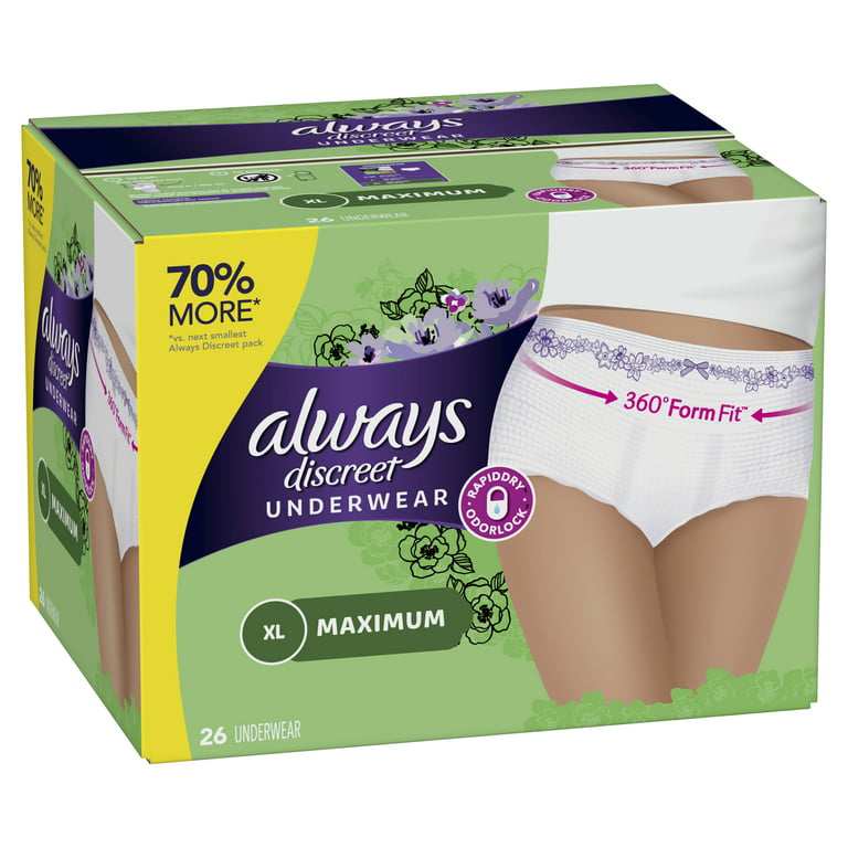 Always Discreet, Postpartum Incontinence Underwear for Women, Maximum, XL,  26 Ct