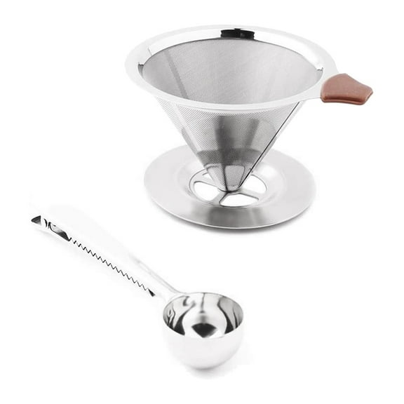 Stainless Steel Pour over Coffee Maker with Stand,Paperless Drip Cone Filter(Include Scoop Bag Clip)