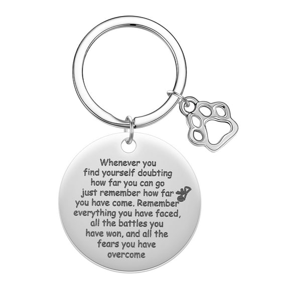 Engraved Inspirational Letters Keychain Stainless Steel Key Chain Jewelry Dog Paw Keyring Birthday Gifts for Men Women