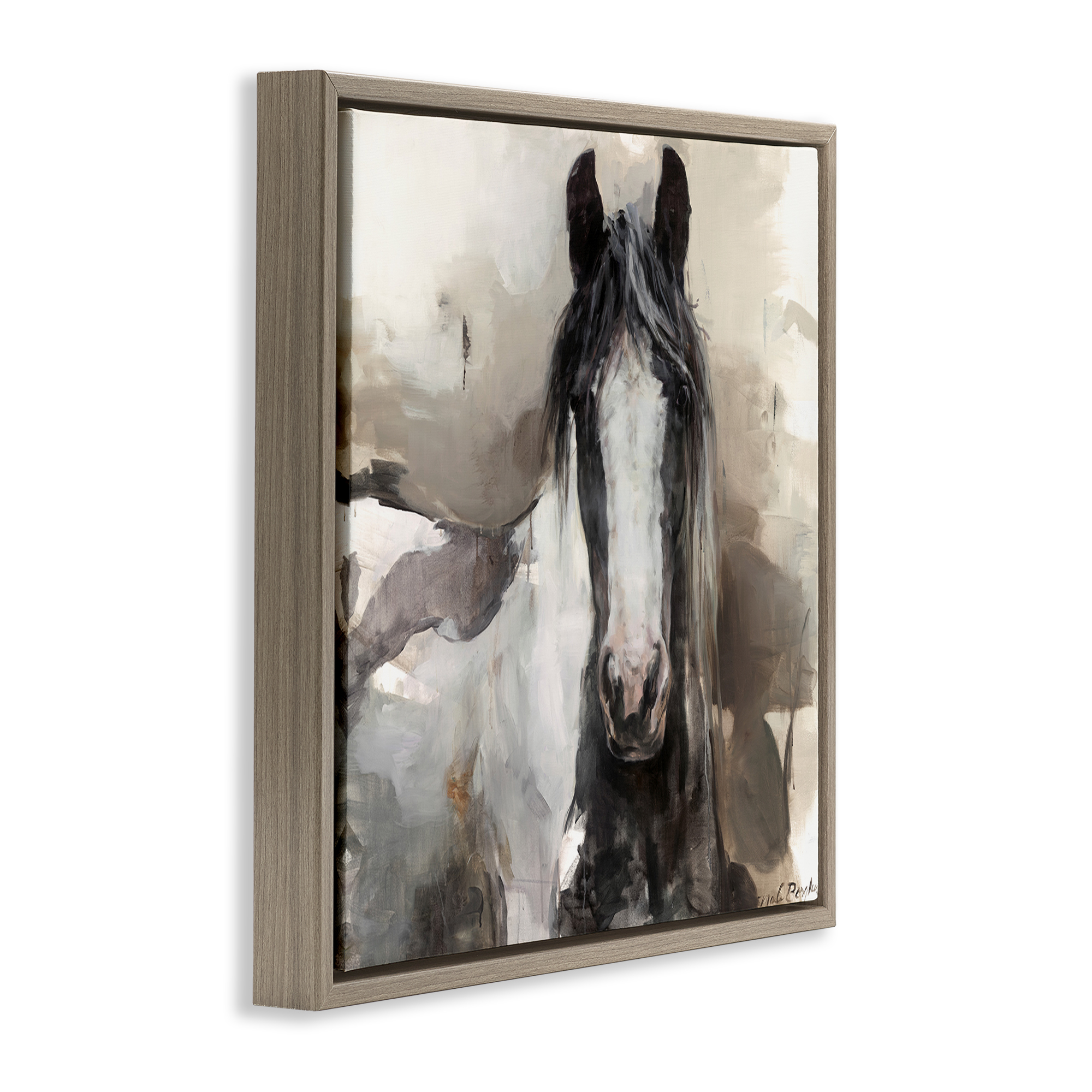 Stupell Industries Grey & Beige Horse Abstract Animals & Insects Painting Brown Floater Framed Canvas Art Print Wall Art, 18 x 18