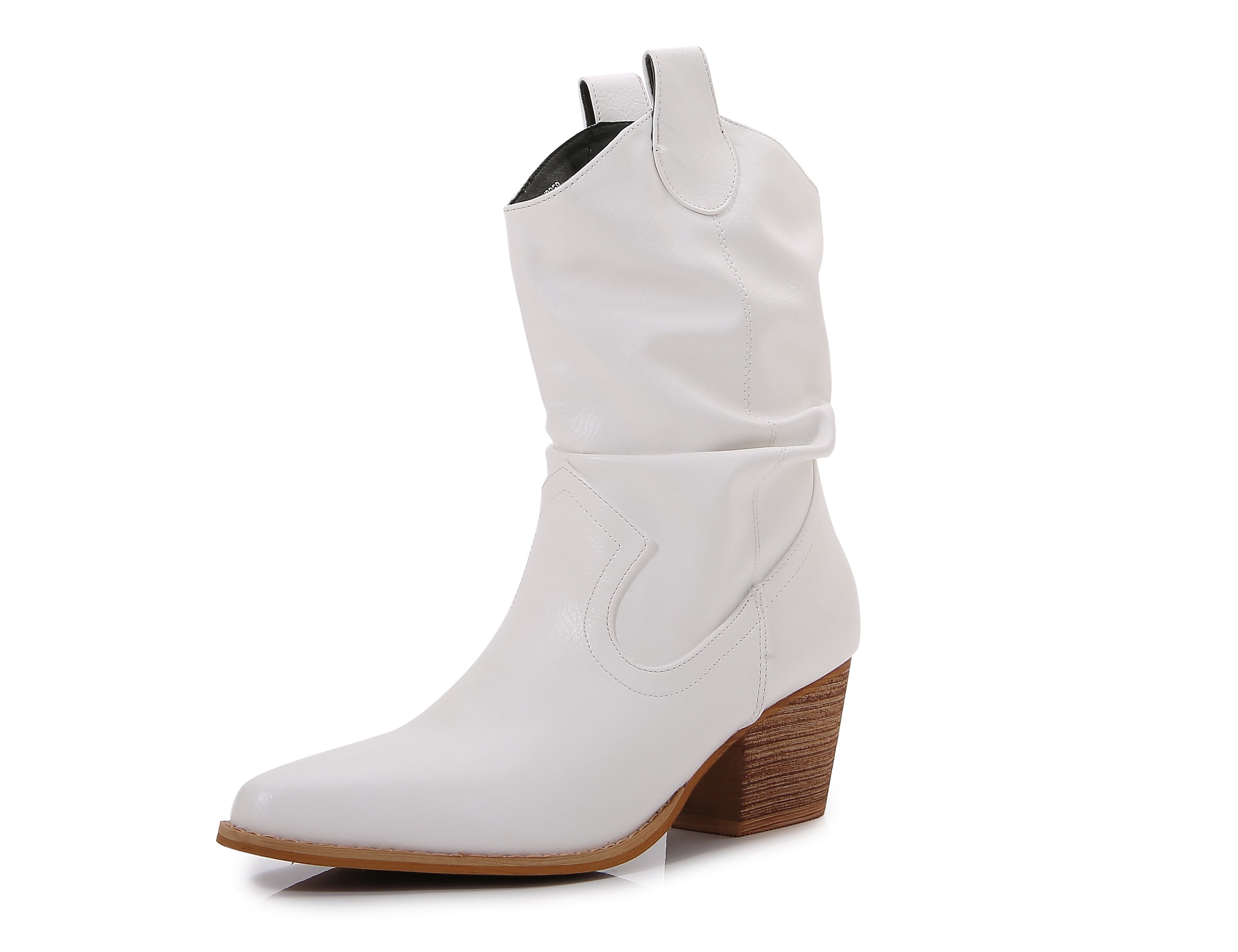 Premium PU Leather Wooden Heel Long Chelsea Boots (White, 8)