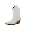 thumbnail image 3 of Premium PU Leather Wooden Heel Long Chelsea Boots (White, 6), 3 of 4