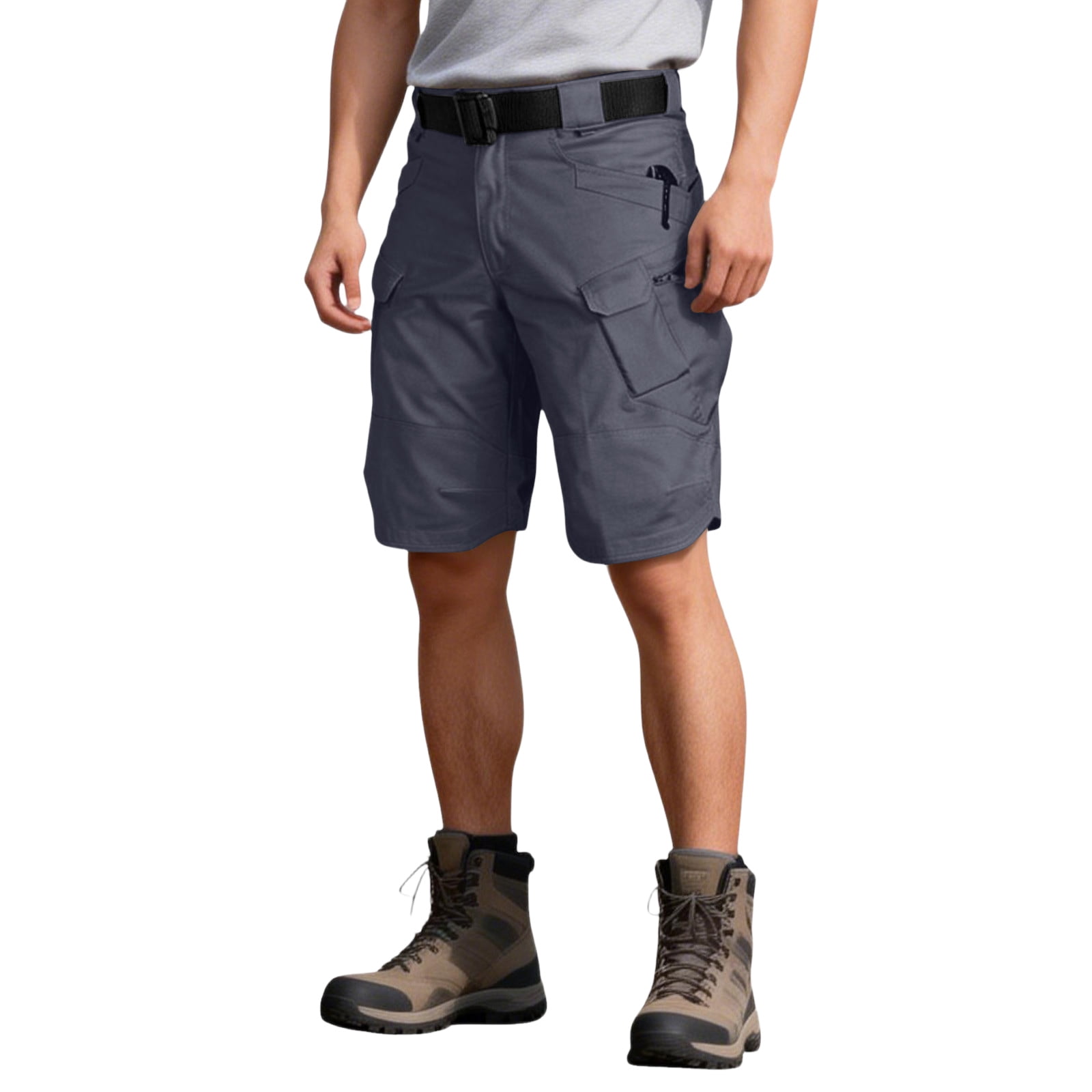 Mens Swim Trunks Men's Casual Resort Tactical Multi-Pocket Cargo Shorts Workwear Utility Crop Pants with Hook and Loop Patches Summer Outdoor Hiking Fishing Shorts Gray M