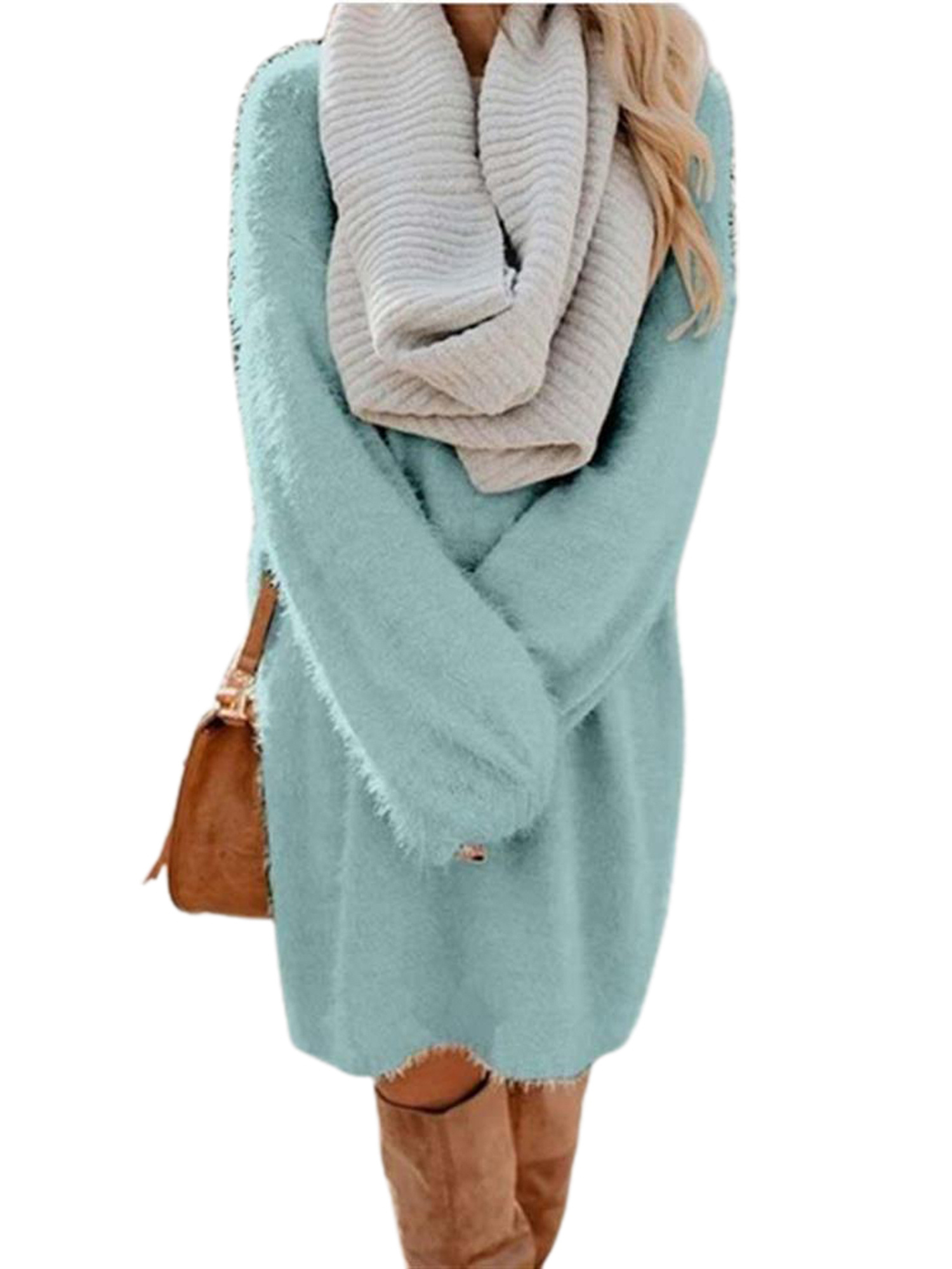 Puff Sleeve Fluffy Sweater Dresses 