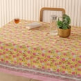 thumbnail image 2 of Handblock Print Cotton Tablecloth – Red Floral Cotton Indian Table Cover with Floral Block Print – Washable Dining Table Linen (60 Inches Round), 2 of 5
