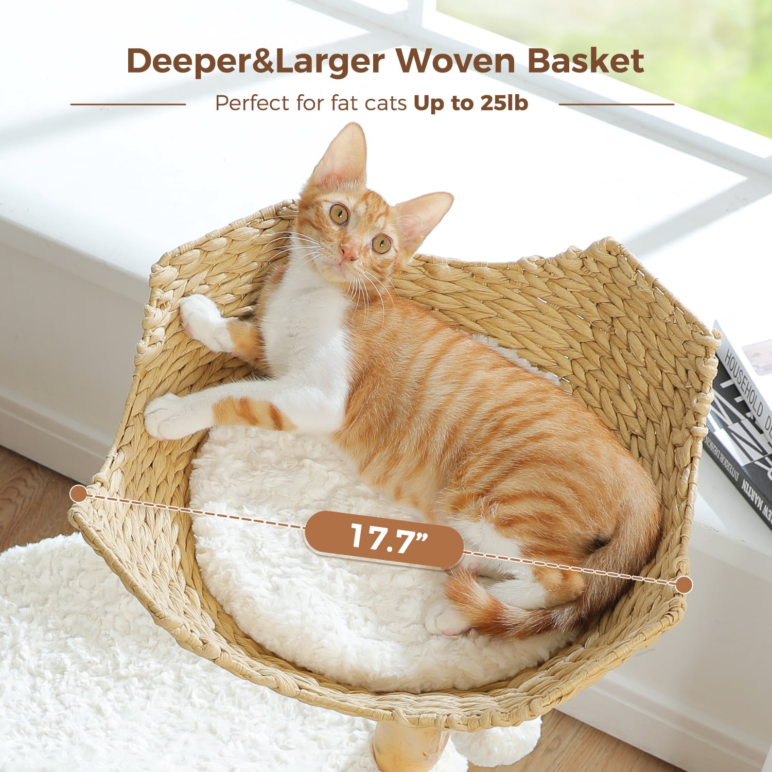 PEQULTI 38''Modern Cat Tree with Large Condo and Wood Sisal Scratching Post for Indoor Cat White