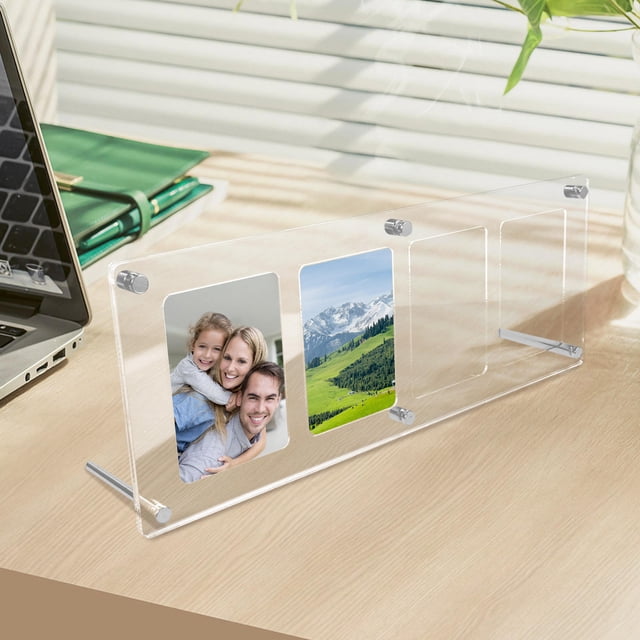 LOLIPPYY Acrylic Picture Holder Clear Frameless Floating Photo Frame with Four Grid Layout for Desktop Display