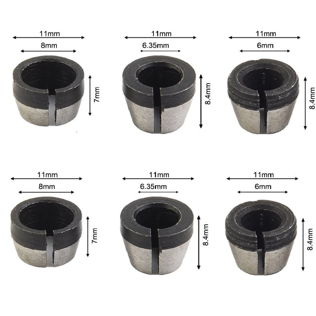 6mm 6.35mm 8mm Collet Chuck For Engraving Trimming Machine Electric Router Bits 6PCS