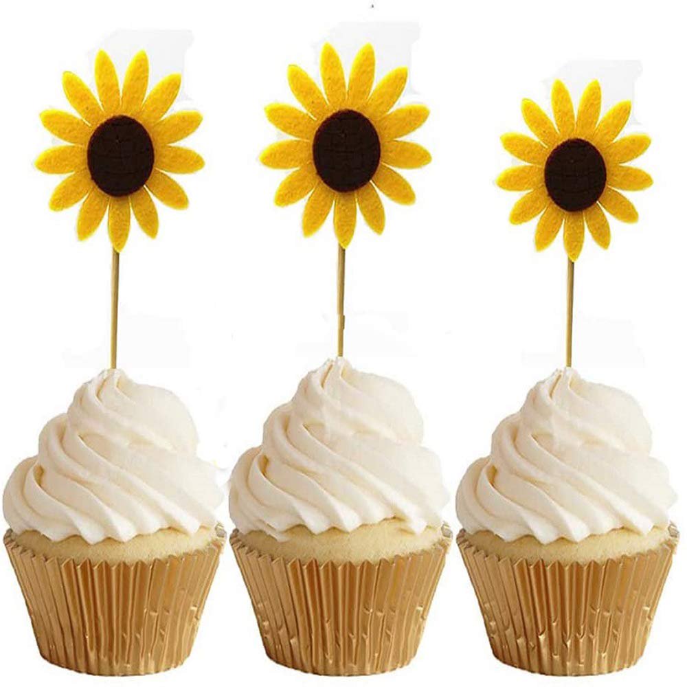 24PCS Sunflower Theme Cake Toppers Cupcake Kids Happy 24PCS Sunflower Theme Cake Toppers Cupcake Kids Happy