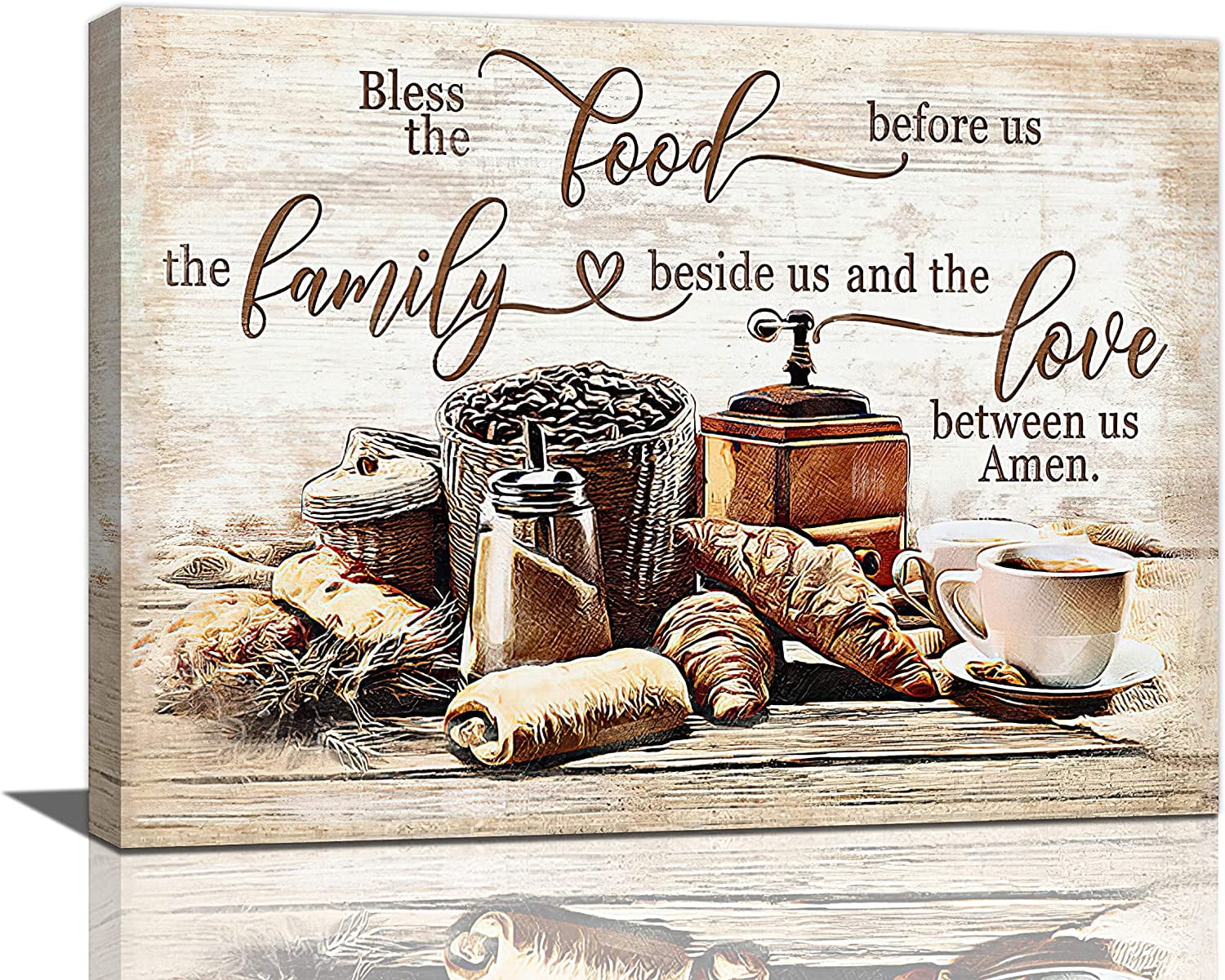 Christian Kitchen Canvas Wall Art with Quote, Rustic Coffee and Bread Artwork, Faith-Inspired Dining Room Wall Decor, Framed Canvas Print for Kitchen or Restaurant