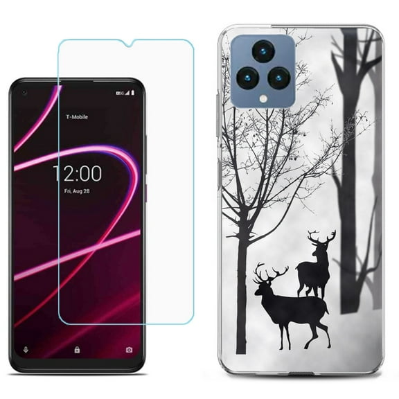 Slim-Fit Gel TPU Fashion Phone Case for T-Mobile Revvl 6 5G, with Tempered Glass Screen Protector, by OneToughShield ® - Forest Deer