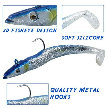 DEKAXID 5pcs Lifelike Soft Fishing Lure with Lead Spoon Jig for Saltwater and Freshwater Fishing - 10g/11cm 0.35oz/3.9in - Durable Material for Increased Catch Rates