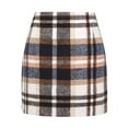 thumbnail image 2 of Womens Wool Plaid Mini Skirt Fall Winter High Waisted Bodycon Pencil Skirt Brown M, 2 of 6