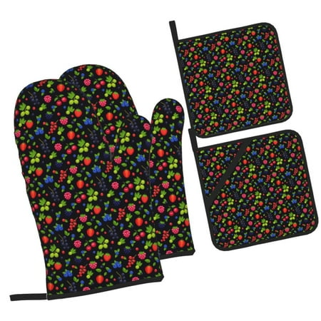 

Tebeau Berries Print 4 Pcs Oven Mitts and Pot Holders 500°F High Heat Resistant Kitchen Oven Mitts with Pot holders Long Oven Mitts for Baking and Cooking