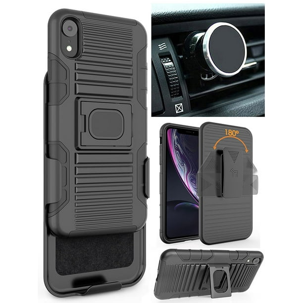 Case/Mount/Clip for iPhone XR, Nakedcellphone Black Ring Grip Case