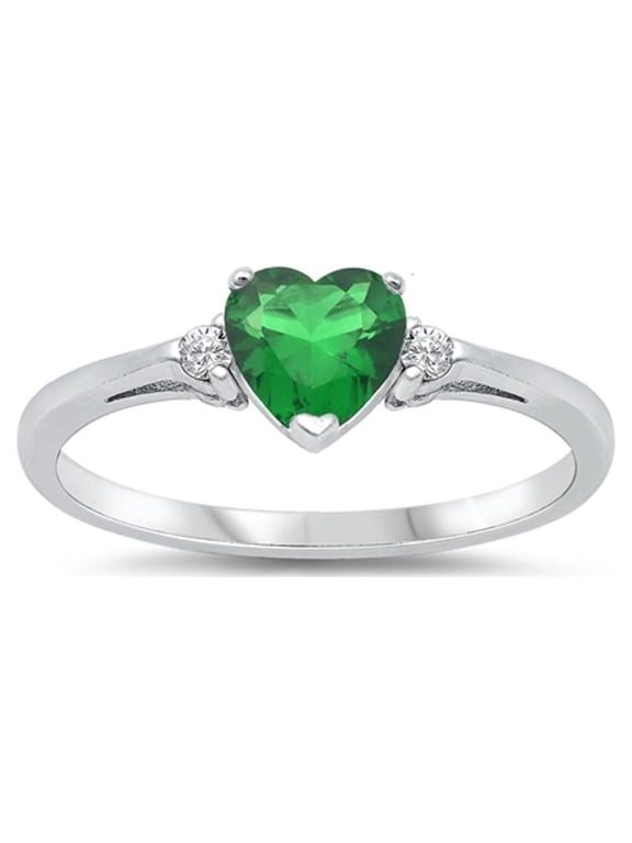 CHOOSE YOUR COLOR Sterling Silver Simulated Emerald Heart Ring Love Ring Love Band Solid 925 Green CZ Female Size 6