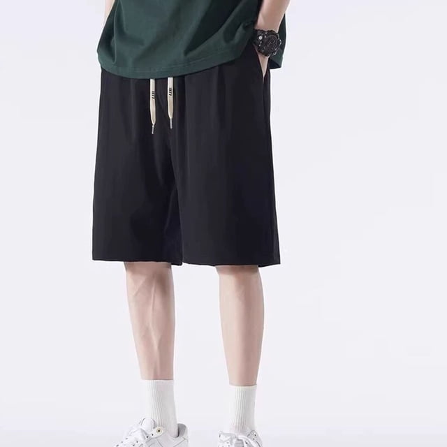 Styesk Mens Shorts Men's Summer Solid Color Pocket Elastic Waist Drawstring Thin Casual Ice Silk Shorts