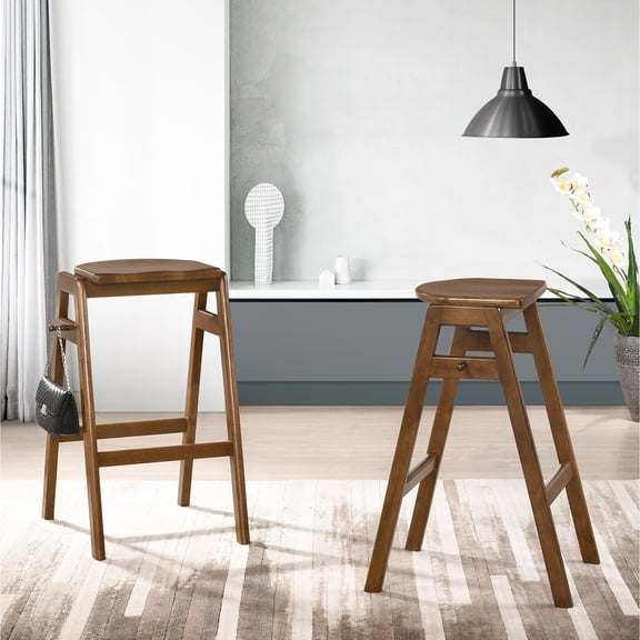 2pcs Mid-century Modern Stackable Counter Stools - Solid Rubberwood, , Cozy Seat 16"w X 18.66"d 29.46"h Bar Chairs, Pair Resilient Armrest