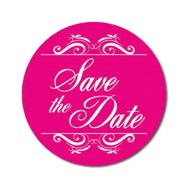Darling Souvenir Round 1.6 Inches Swirl Border Pink Save The Date