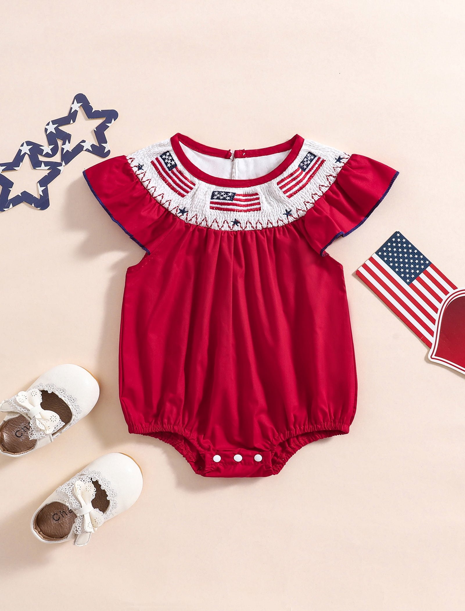 OBEEII Romper for Baby Boys Girls Chic Dressy Summer Outfits Red Cake Smash Party Casual Girls Clothes