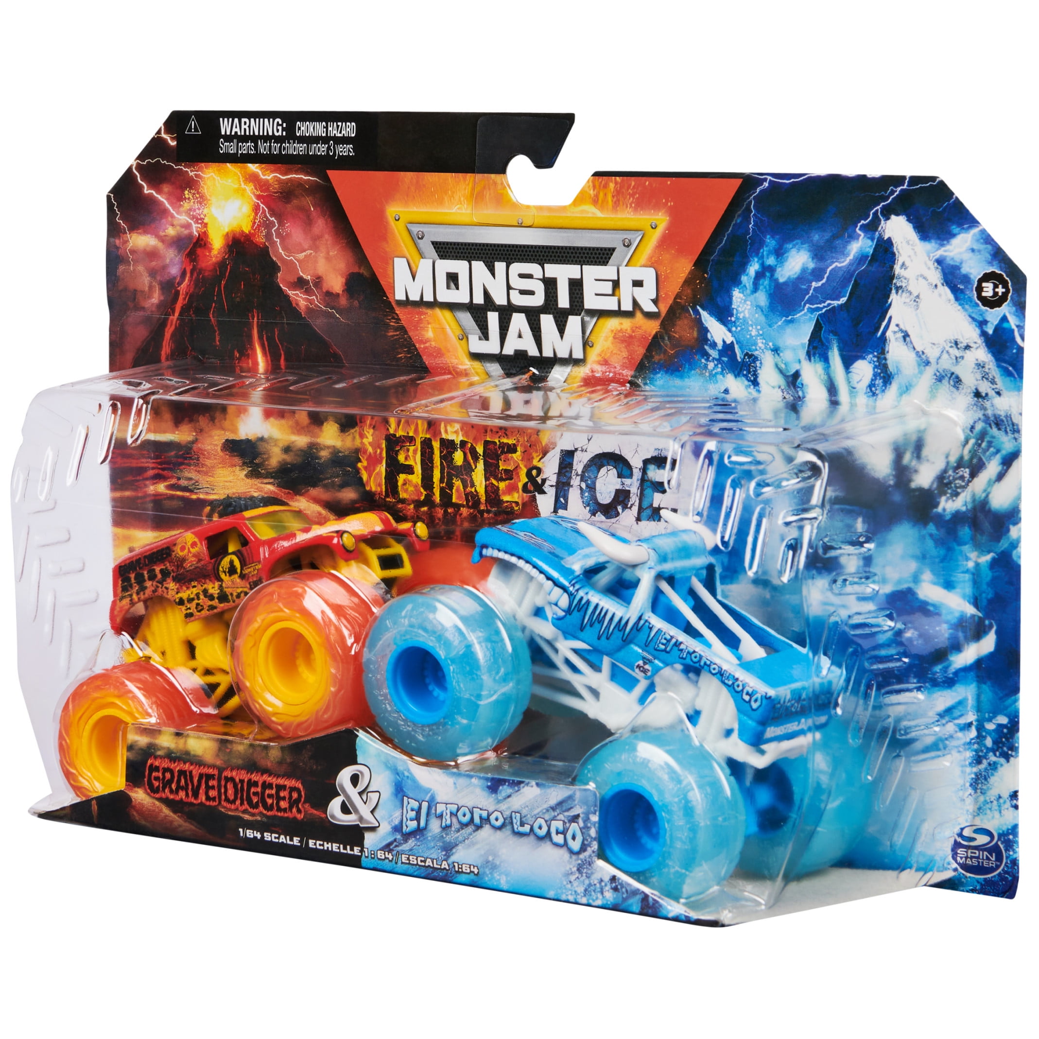 Monster Jam Official Fire and Grave Digger and El Toro Loco Die-Cast Monster Trucks