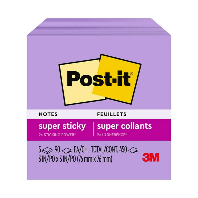 Post-it Super Sticky Notes 654-5SSCG, 3 in x 3 in (76 mm x 76 mm), Concord